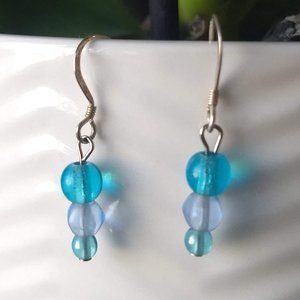 vintage 90s artisan hand made blue bead dangle earrings